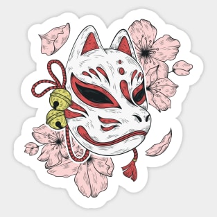 Japanese kitsune mask and sakura flower Sticker